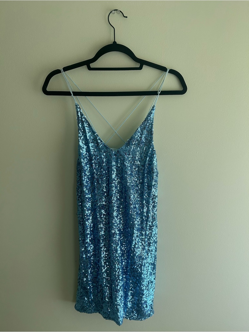 Free People Sky Blue Sequin Slip Mini Dress